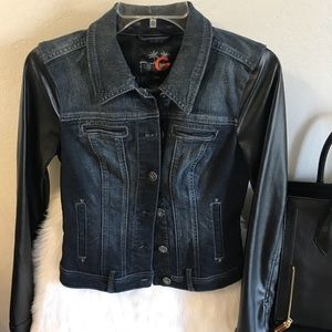 Guess denim jacket with leather sleeves